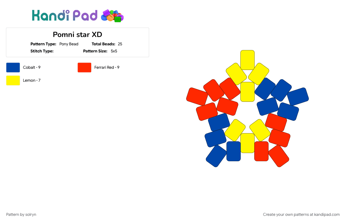 Pomni star XD - Pony Bead Pattern by solryn on Kandi Pad - blue, charcter, clown, pomni, red, star, tadc, yellow