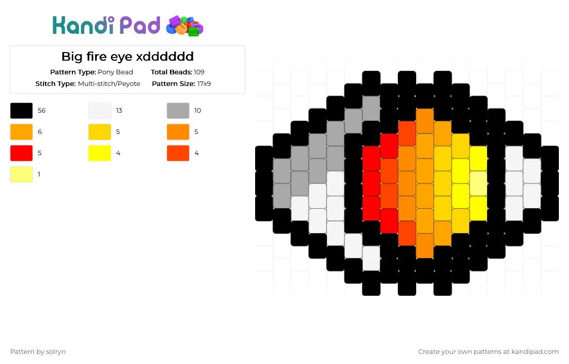 👁️🔥𝐟𝐢𝐫𝐞 𝐞𝐲𝐞🔥👁️ - Pony Bead Pattern by solryn on Kandi Pad - black,yellow,orange,beige,fire,red,eye,pannel