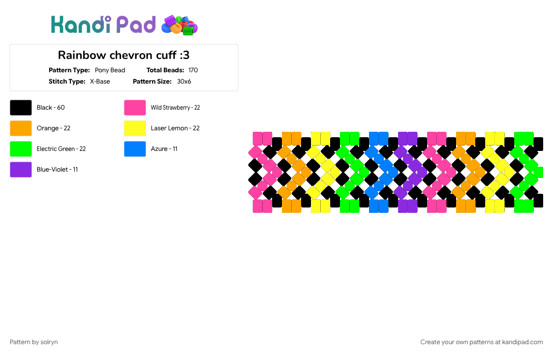 Rainbow chevron cuff :3 - Pony Bead Pattern by solryn on Kandi Pad - chevron, colorful, cotdchevrons, green, orange, pink, rainbow, scene, yellow