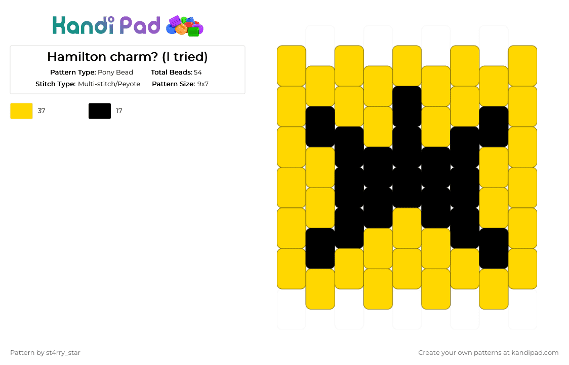Hamilton charm? (I tried) - Pony Bead Pattern by st4rry_ate_cheezit on Kandi Pad - black,yellow