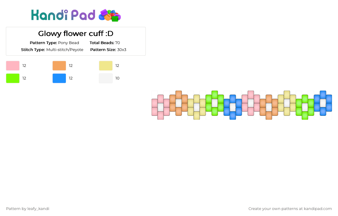 Glowy flower cuff :D - Pony Bead Pattern by st4rry_ate_cheezit on Kandi Pad - orange,green,colorful