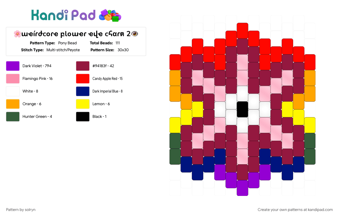 🌸աҽíɾժcօɾҽ բlօաҽɾ ҽվҽ cհαɾต 2👁️ - Pony Bead Pattern by solryn on Kandi Pad - blue, dreamcore, eye, flower, light blue, liminal, rainbow, red, weirdcore