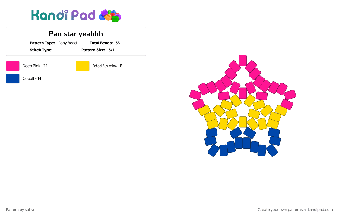 Pan star yeahhh - Pony Bead Pattern by solryn on Kandi Pad - blue, lgbt, pan, pansexual, pink, star, yellow