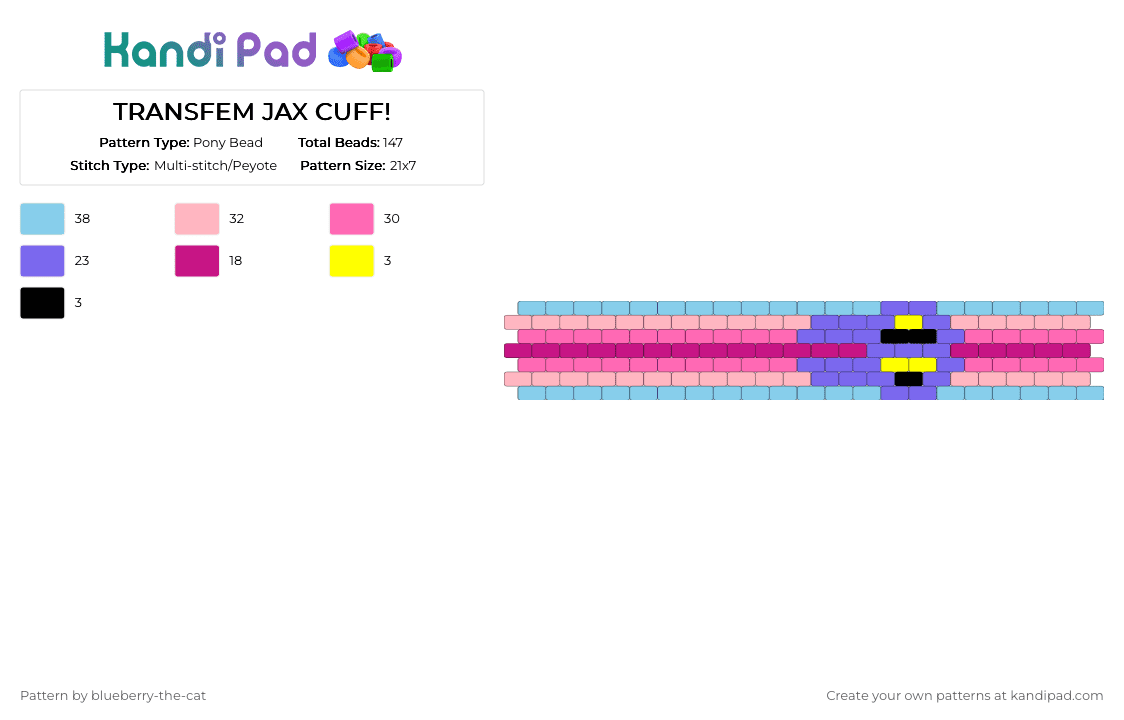 ₍ᐢ. .ᐢ₎ 🅣🅡🅐🅝🅢🅕🅔🅜🅜🅔 🅙🅐🅧 🅒🅤🅕🅕 - Pony Bead Pattern by solryn on Kandi Pad - blue, jax, light blue, pink, pride, purple, tadc, transfemme, transgender