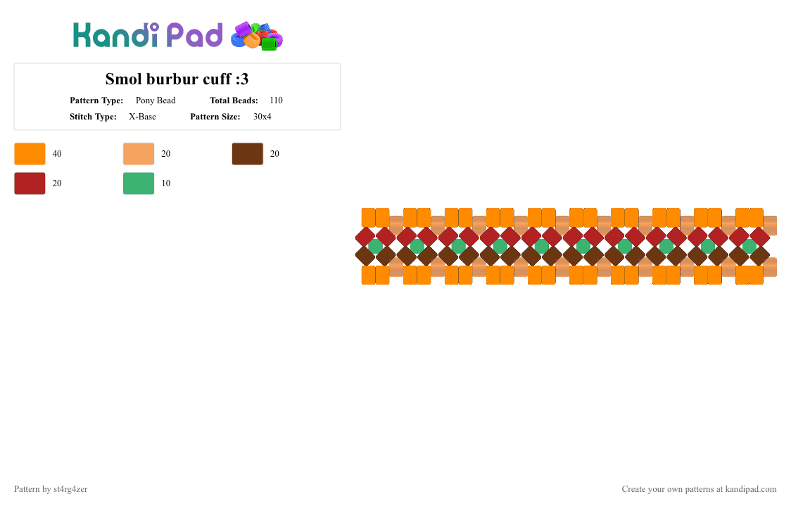 Smol burbur cuff :3 - Pony Bead Pattern by ch4os_gr3ml1n on Kandi Pad - orange