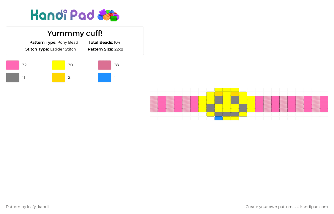 Yummmy cuff! - Pony Bead Pattern by solryn on Kandi Pad - yellow,pink