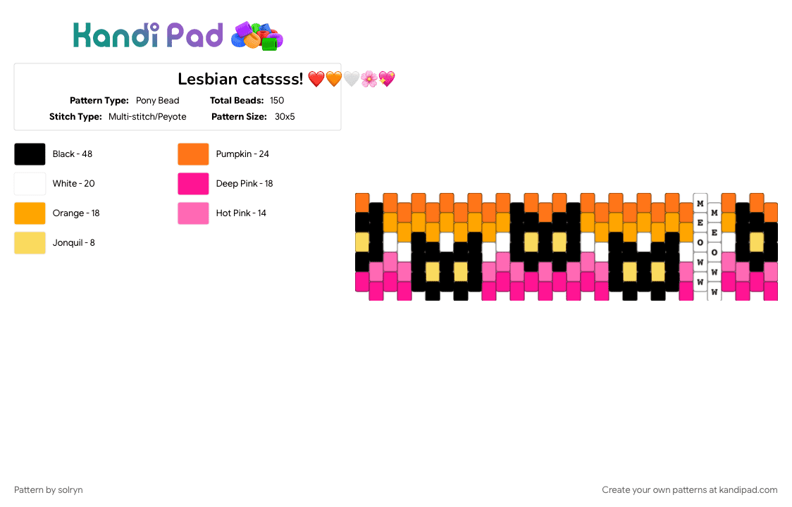 Lesbian catssss! ❤️🧡🤍🌸💖 - Pony Bead Pattern by solryn on Kandi Pad - black, cats, lesbain, lgbt, orange, pink, pride, red