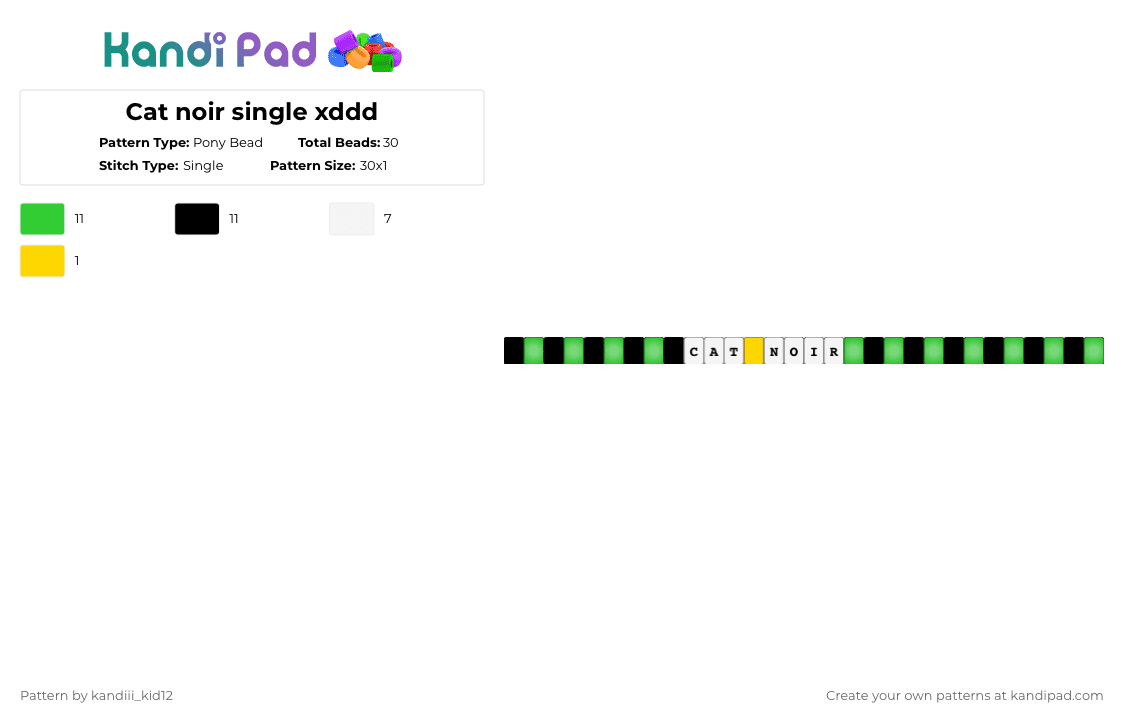 Cat noir single xddd - Pony Bead Pattern by solryn on Kandi Pad - green,glow,black,cat noir,single,miraculous,black cat