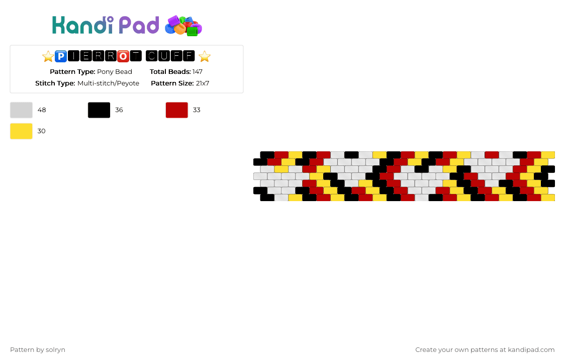 ⭐️🅿🅸🅴🆁🆁🅾🆃 🅲🆄🅵🅵 ⭐️ - Pony Bead Pattern by solryn on Kandi Pad - black, chevron, gliwy, heart, pierrot, red, the freak circus, yellow