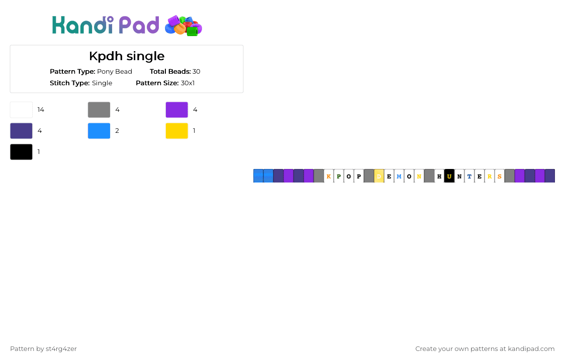 Kpdh single - Pony Bead Pattern by blueberry-the-cat on Kandi Pad - white,gray,purple,kpdh,kpop,demon,movie
