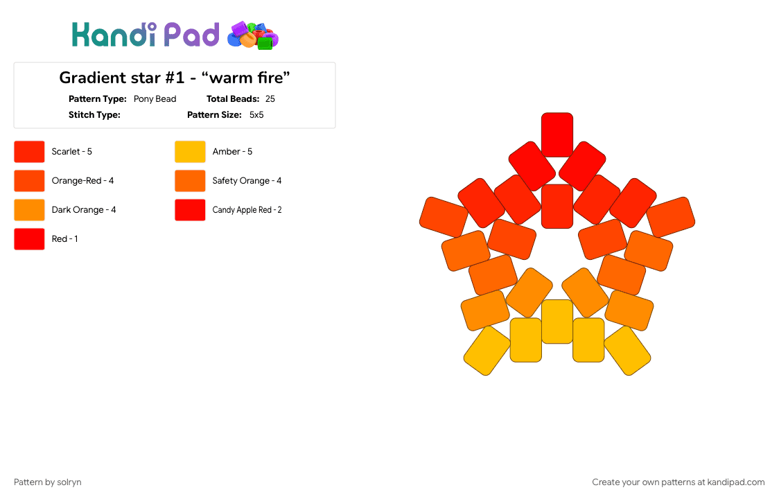 Gradient star #1 - “warm fire” - Pony Bead Pattern by solryn on Kandi Pad - cotd, cotdgradient, fire, gradient, orange, red, star