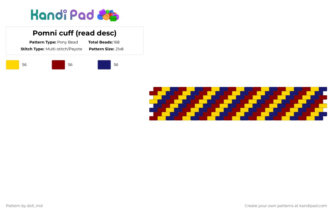Pomni cuff (read desc) - Pony Bead Pattern by ch4os_gr3ml1n on Kandi Pad - yellow,red,purple,tadc,blue,dark,clown,pomni,circus