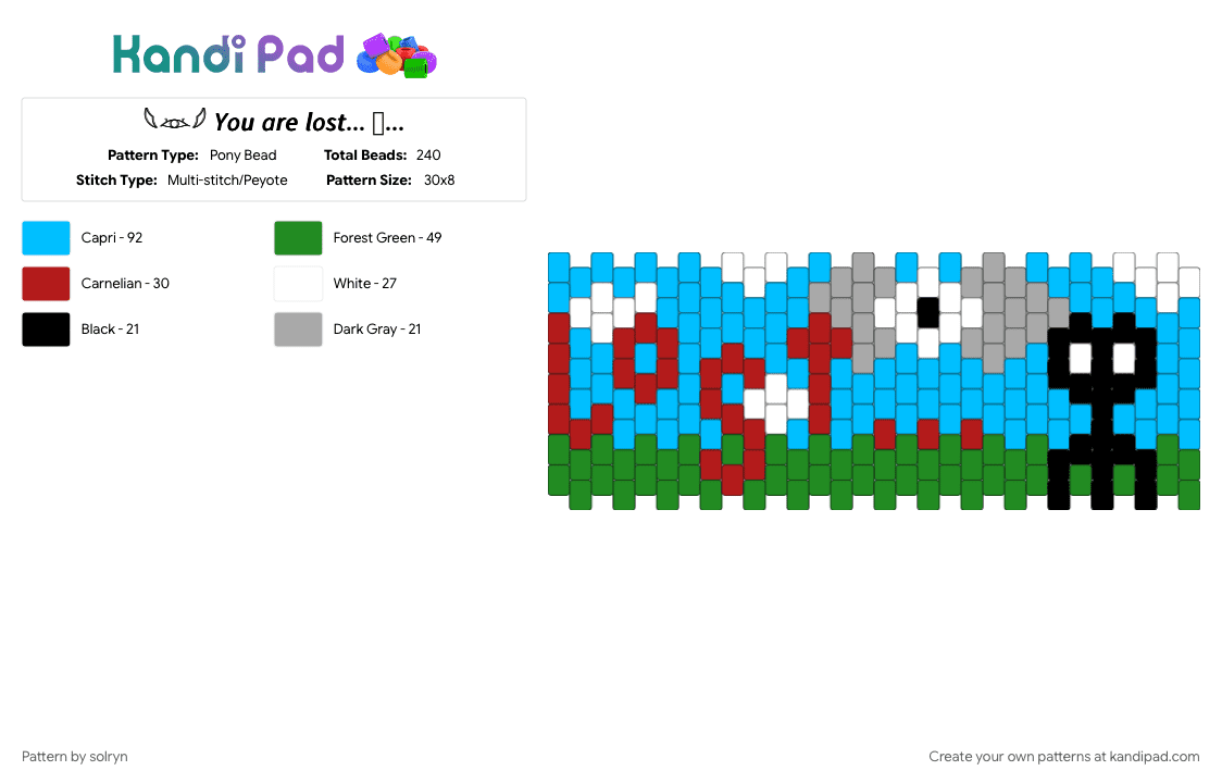 𓆩𓁺𓆪 𝘠𝘰𝘶 𝘢𝘳𝘦 𝘭𝘰𝘴𝘵… 𓆩𓁺𓆪 - Pony Bead Pattern by solryn on Kandi Pad - black, blue, dreamcore, green, light blue, red, weirdcore, white