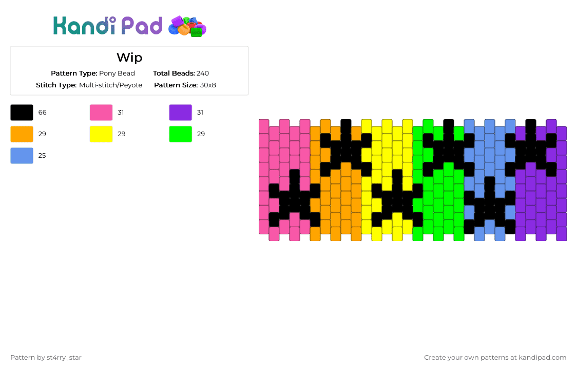 Random rainbow star cuff - Pony Bead Pattern by solryn on Kandi Pad - orange,green,colorful,rainbow,cuff,star