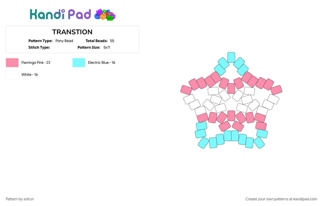 TRANSTION - Pony Bead Pattern by solryn on Kandi Pad - blue, cotdtransitions, lgbt, light blue, pink, star, trans, transgender, white