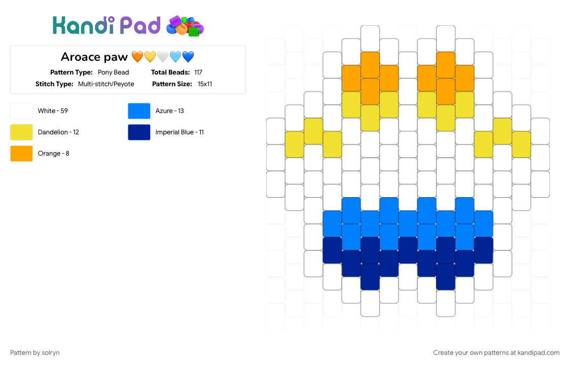 Aroace paw 🧡💛🤍🩵💙 - Pony Bead Pattern by solryn on Kandi Pad - aroace, aromantic, asexual, blue, lgbt, pride, purple, white, yellow