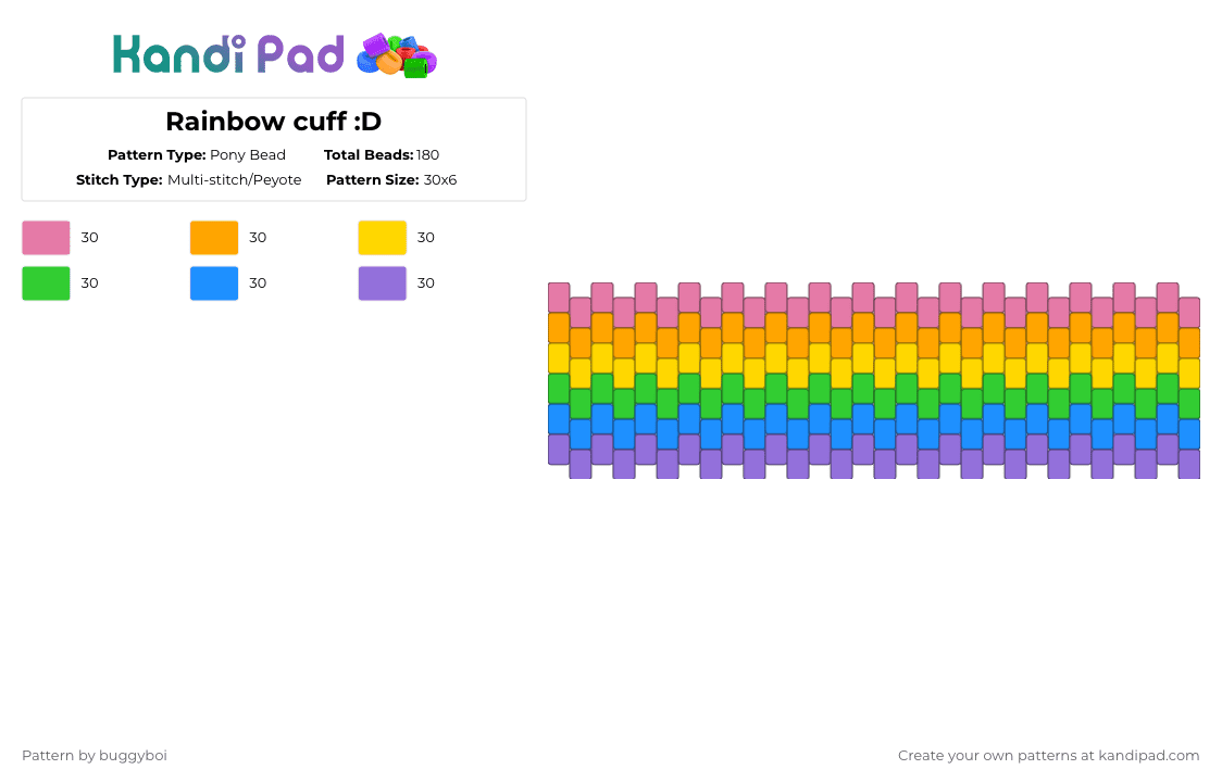 Rainbow cuff :D - Pony Bead Pattern by st4rry_ate_cheezit on Kandi Pad - orange,green,purple,colorful,matte,rainbow,pink,yelllow,blue