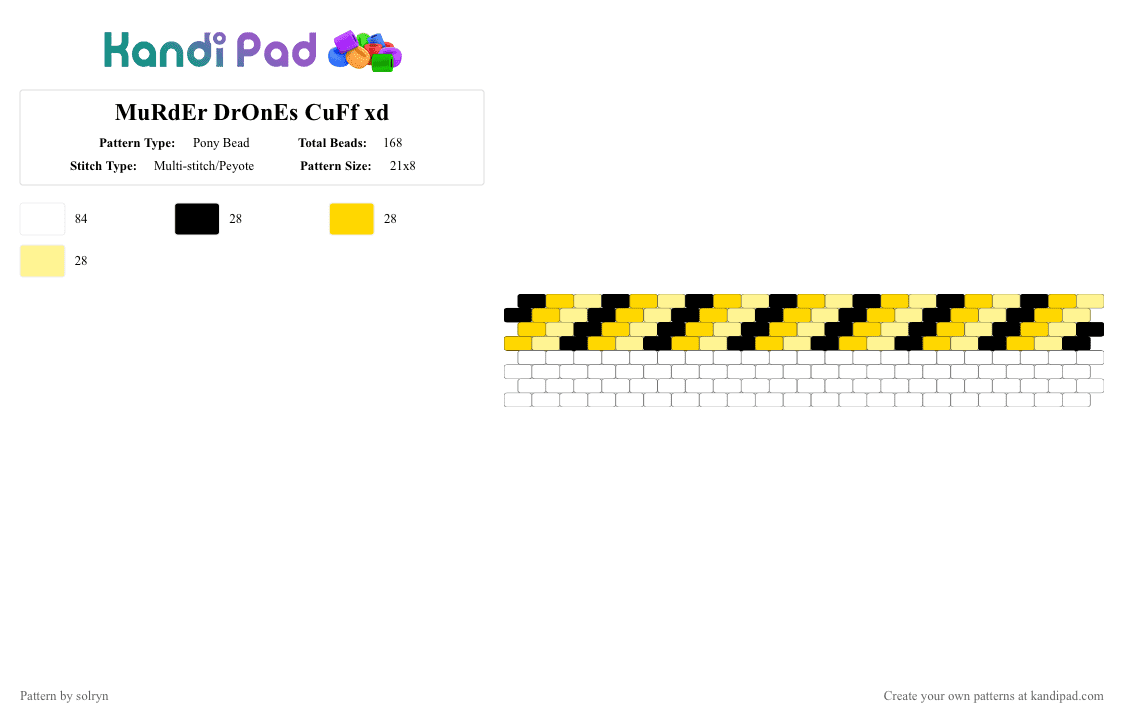 MuRdEr DrOnEs CuFf xd - Pony Bead Pattern by solryn on Kandi Pad - black, md, murder drones, white, yellow