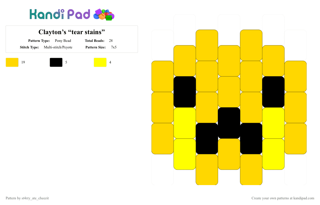 Clayton’s “tear stains” - Pony Bead Pattern by blueberry-the-cat on Kandi Pad - yellow