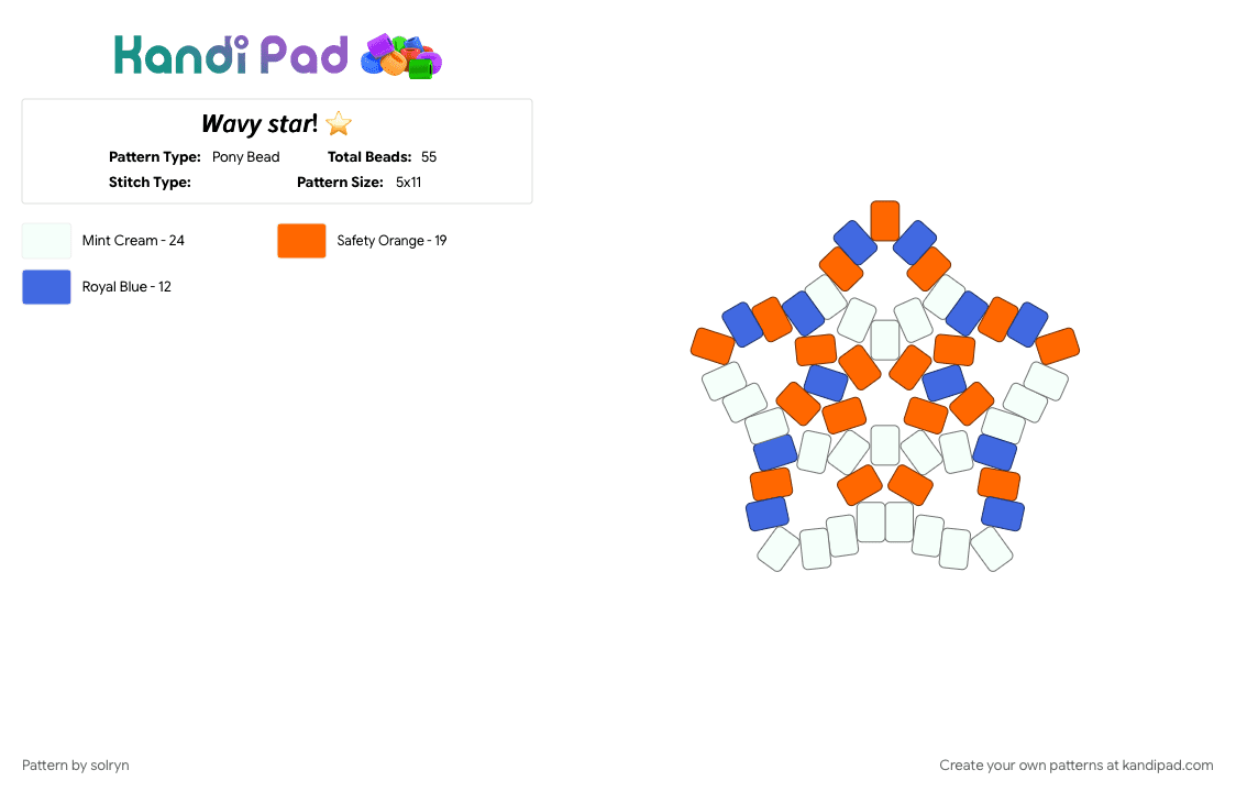 𝘞𝘢𝘷𝘺 𝘴𝘵𝘢𝘳! ⭐️ - Pony Bead Pattern by solryn on Kandi Pad - blue, glow in the dark, orange, star, wavy