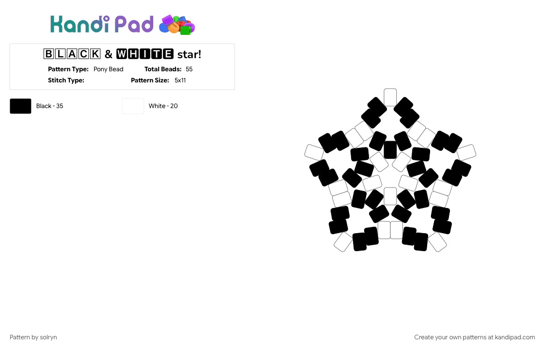 🄱🄻🄰🄲🄺 & 🆆🅷🅸🆃🅴 star! - Pony Bead Pattern by solryn on Kandi Pad - black, grunge, star, white