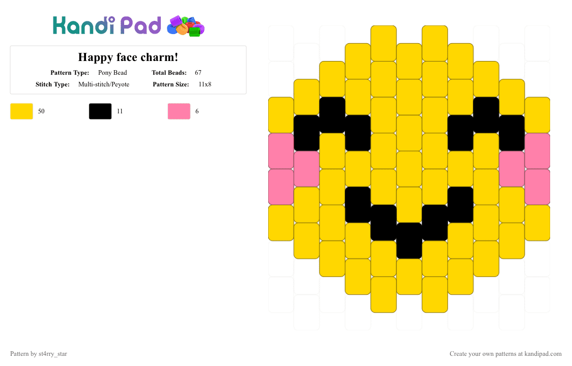 Happy face charm! - Pony Bead Pattern by ch4os_gr3ml1n on Kandi Pad - yellow