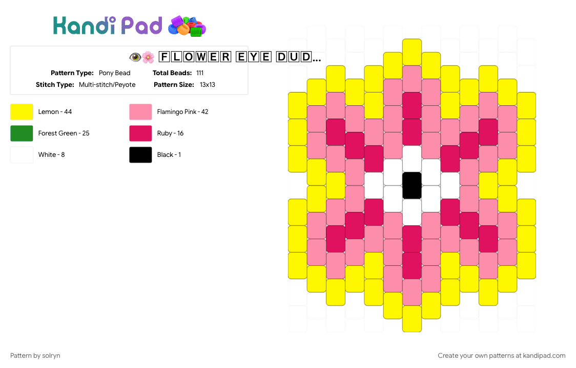 👁️🌸 🄵🄻🄾🅆🄴🅁 🄴🅈🄴 🄳🅄🄳🄴🌸👁️ - Pony Bead Pattern by solryn on Kandi Pad - charm, cotdsurrealism, dreamcore, eye, flower, pink, weirdcore, yellow