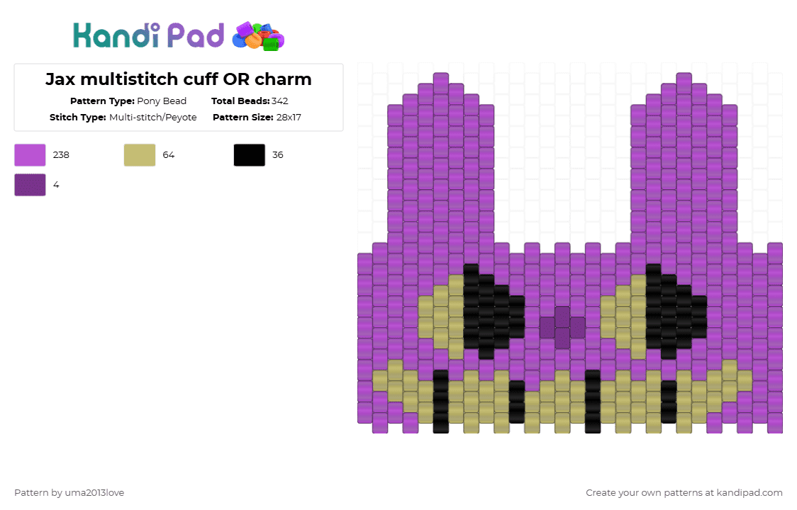 Jax multistitch cuff OR charm - Pony Bead Pattern by uma2013love on Kandi Pad - pink