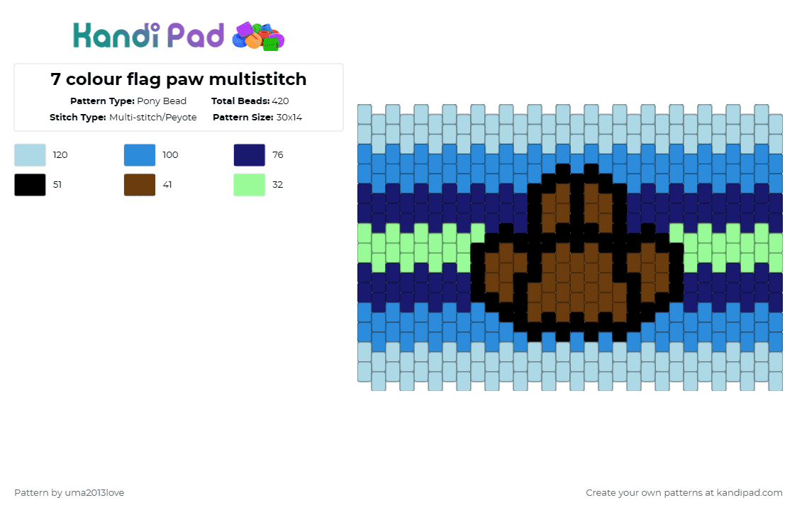 7 colour flag paw multistitch - Pony Bead Pattern by uma2013love on Kandi Pad - light blue