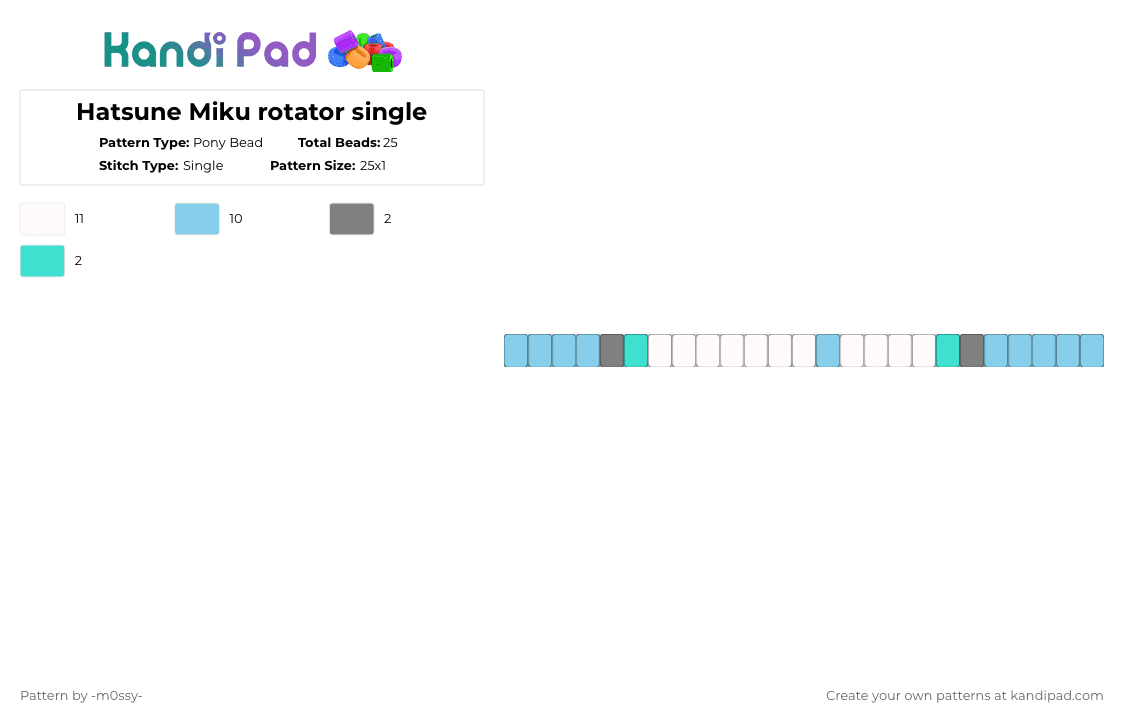 Hatsune Miku rotator single - Pony Bead Pattern by -m0ssy- on Kandi Pad - light blue,miku,hatsune miku,miku hatsune,vocaloid,single,music