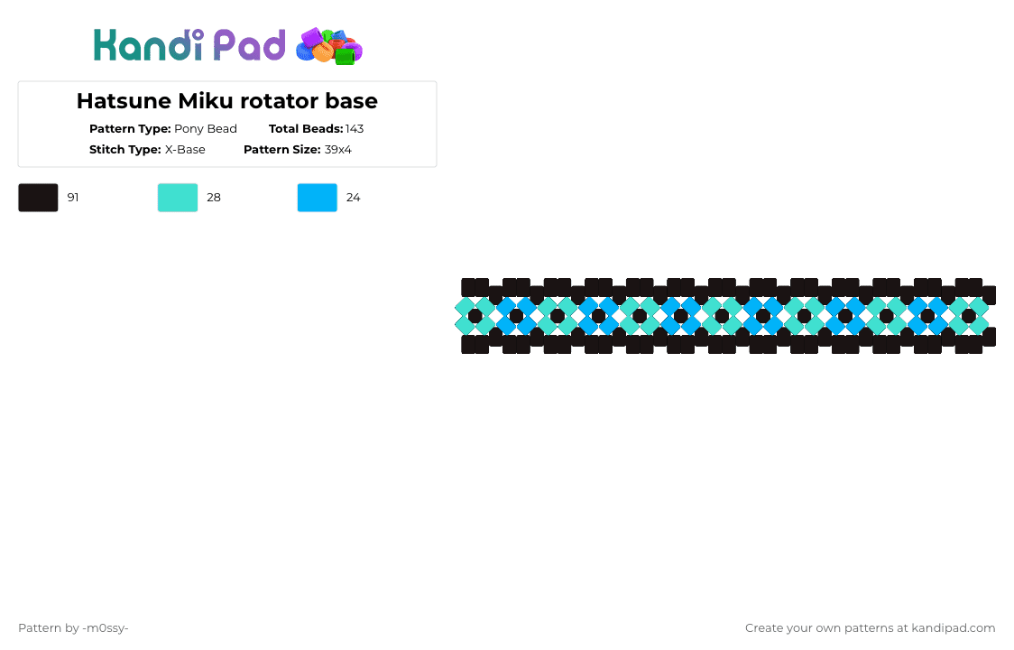 Hatsune Miku rotator base - Pony Bead Pattern by -m0ssy- on Kandi Pad - black,light blue,miku,hatsune miku,vocaloid,miku hatsune,rotator