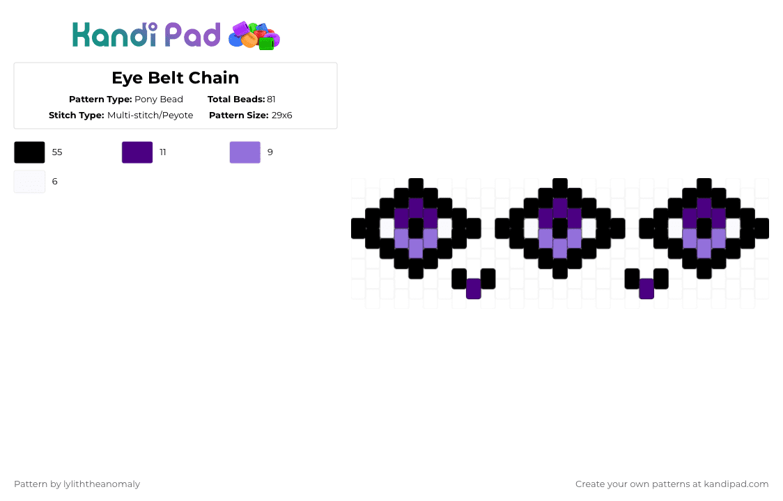 Eye Belt Chain - Pony Bead Pattern by lyliththeanomaly on Kandi Pad - black,purple,kandi,belt,belt chain