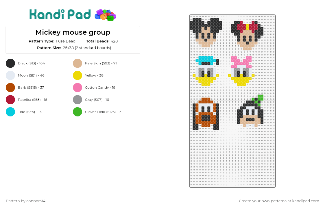 Mickey mouse group - Fuse Bead Pattern by connors14 on Kandi Pad - disney,mickey,minnie,donald,daisy,pluto,goofy,iconic,characters,collection