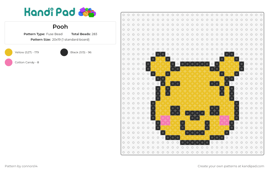 Pooh - Fuse Bead Pattern by connors14 on Kandi Pad - winnie the pooh,cute,bear,character,kids,friendly,animal,iconic,yellow