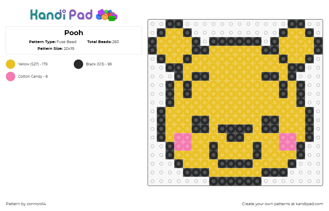 Pooh - Fuse Bead Pattern by connors14 on Kandi Pad - winnie the pooh,cute,bear,character,kids,friendly,animal,yellow