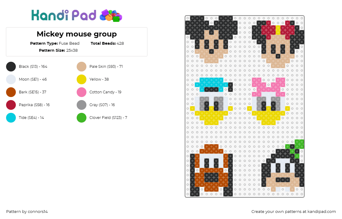 Mickey mouse group - Fuse Bead Pattern by connors14 on Kandi Pad - disney,mickey,minnie,donald,daisy,pluto,goofy,characters