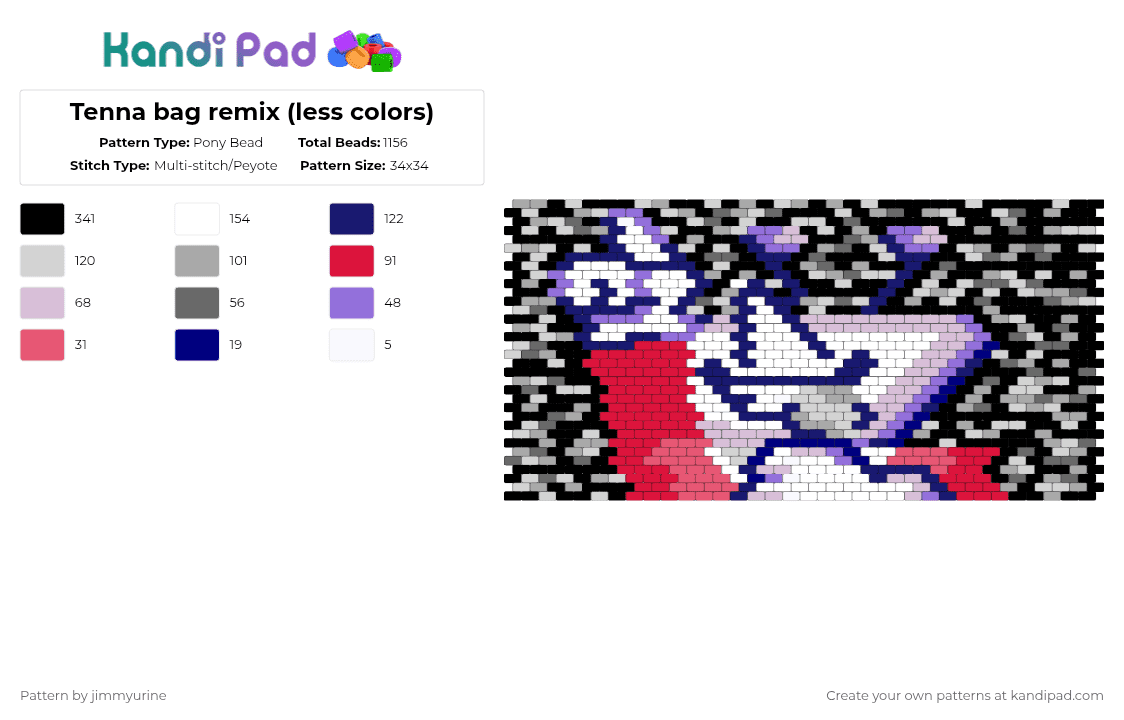 Tenna bag remix (less colors) - Pony Bead Pattern by jimmyurine on Kandi Pad - beige,purple,red