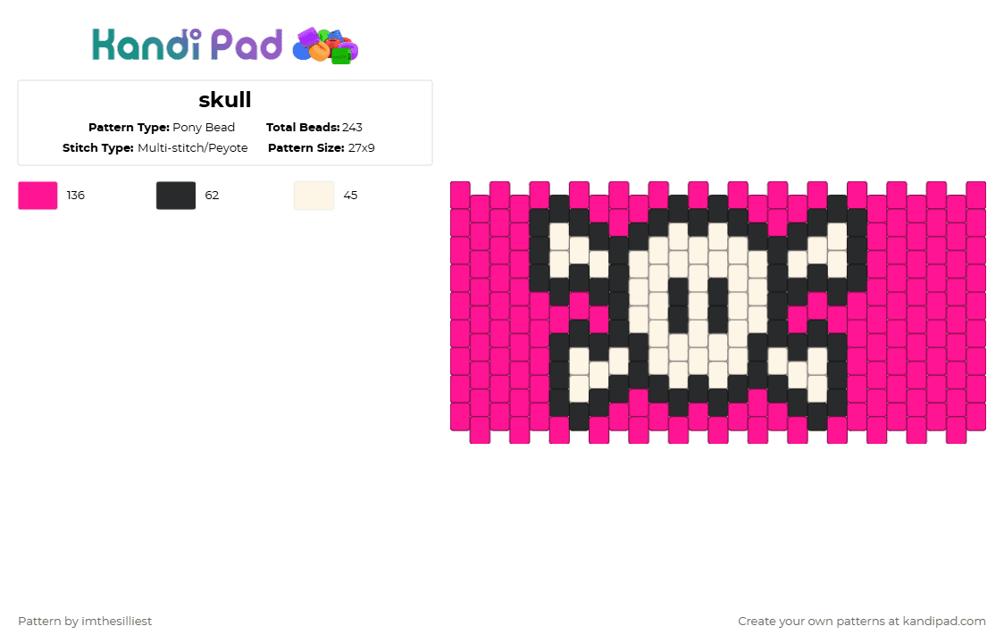 skull - Pony Bead Pattern by imthesilliest on Kandi Pad - pink