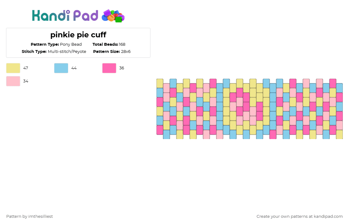 pinkie pie cuff - Pony Bead Pattern by imthesilliest on Kandi Pad - pink