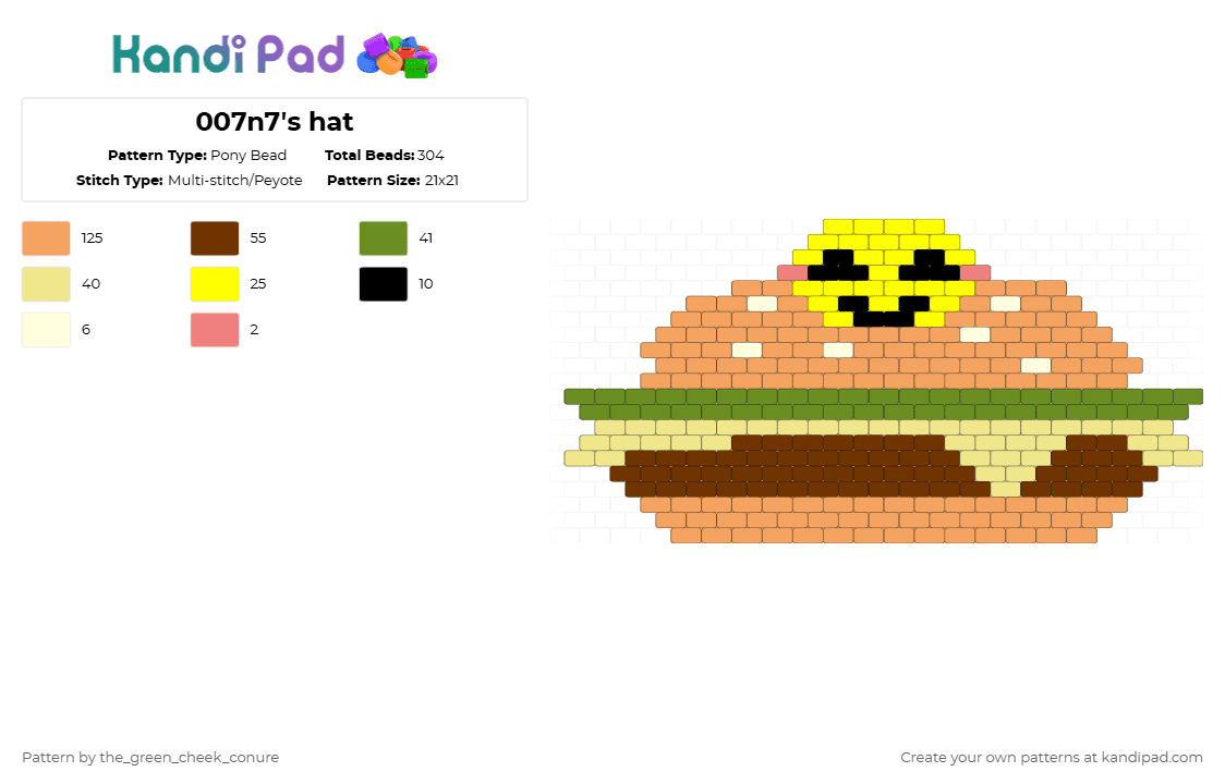 007n7\'s hat - Pony Bead Pattern by the_green_cheek_conure on Kandi Pad - brown,orange,yellow,forsaken,007n7,burger