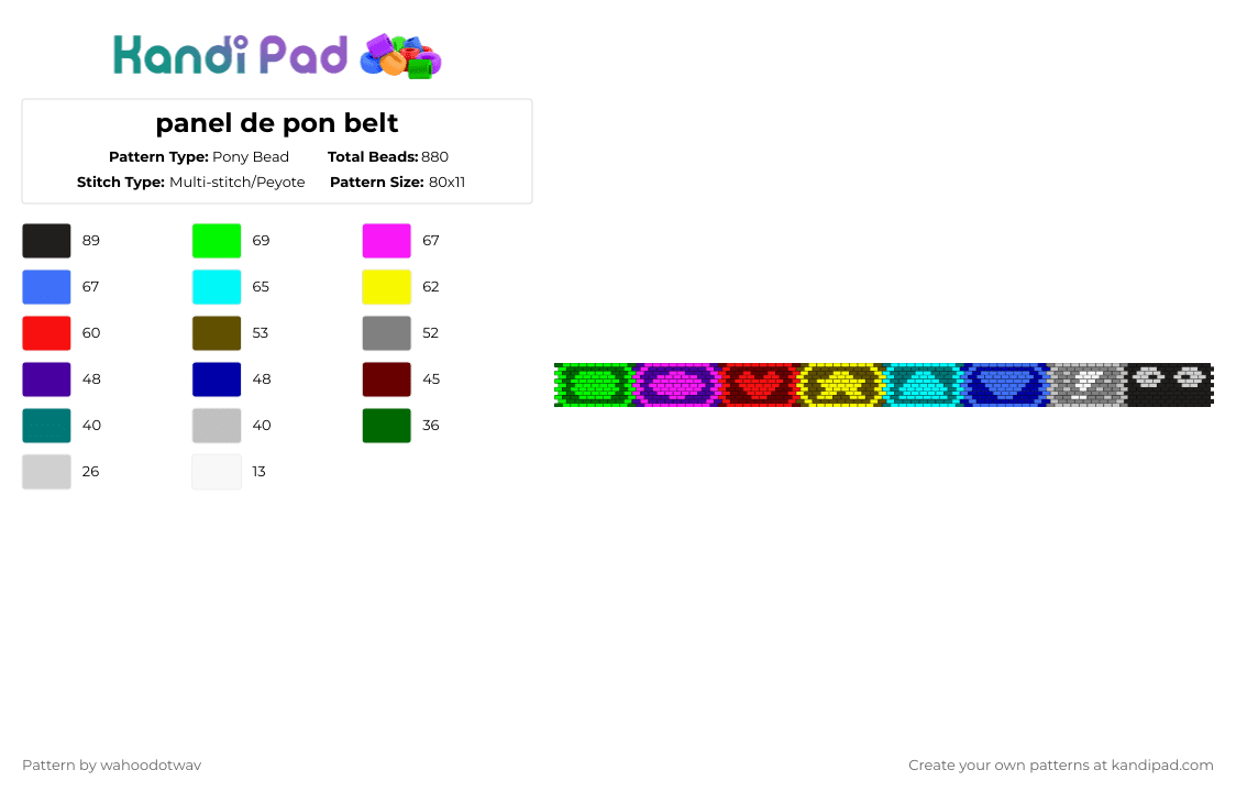 panel de pon belt(?) - Pony Bead Pattern by wahoodotwav on Kandi Pad - pink,red,yellow,blue,colorful,panel de pon,tetris attack,snes
