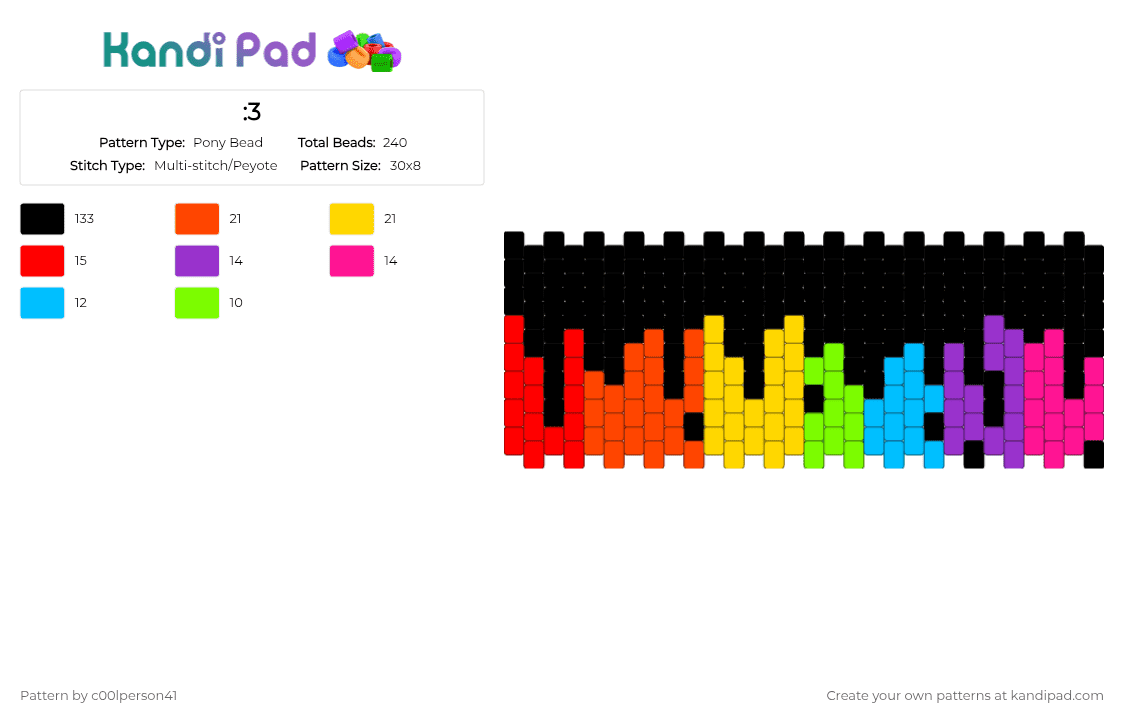 :3 - Pony Bead Pattern by c00lperson41 on Kandi Pad - black,red,yellow