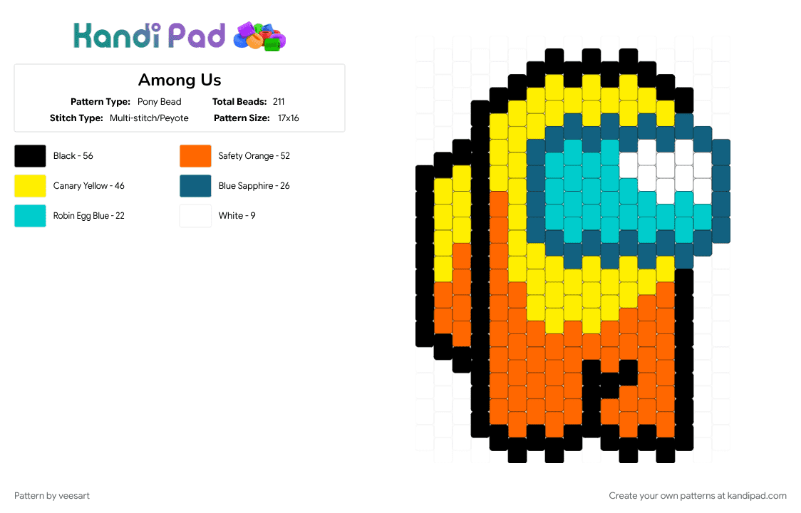 Among Us - Pony Bead Pattern by veesart on Kandi Pad - among us, character, crewmate, impostor, orange, video game, yellow