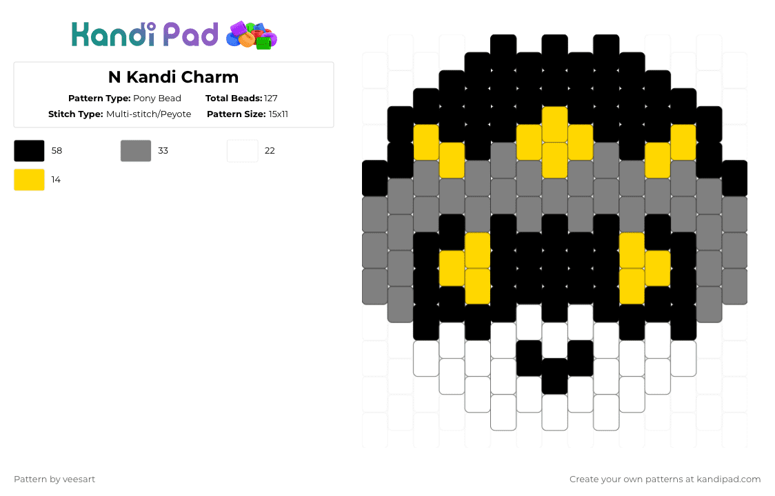 N Kandi Charm Pony Bead Pattern - Kandi Pad | Kandi Patterns, Fuse Bead ...