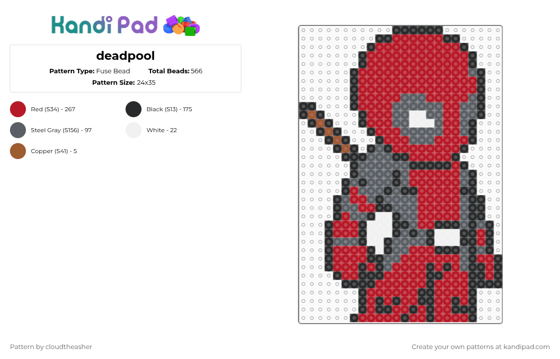 deadpool - Fuse Bead Pattern by cloudtheasher on Kandi Pad - red