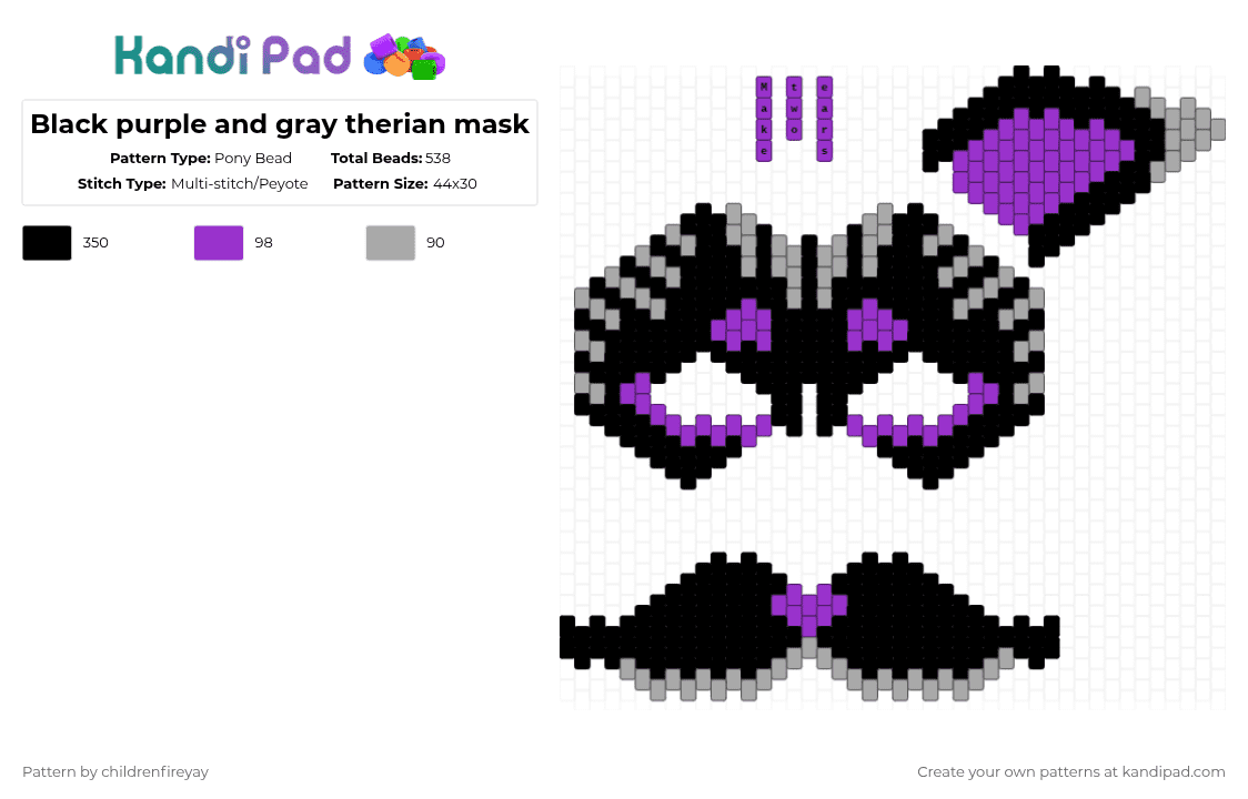 Black purple and gray therian mask - Pony Bead Pattern by childrenfireyay on Kandi Pad - black,beige,purple,therian,tutorial reccomended,circus kandi on yt,not mine