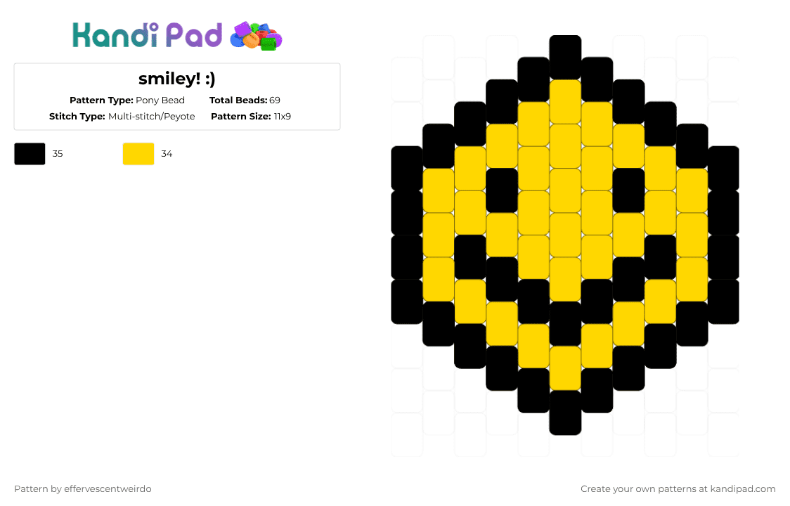 smiley! :) - Pony Bead Pattern by effervescentweirdo on Kandi Pad - black,yellow,silly,simple
