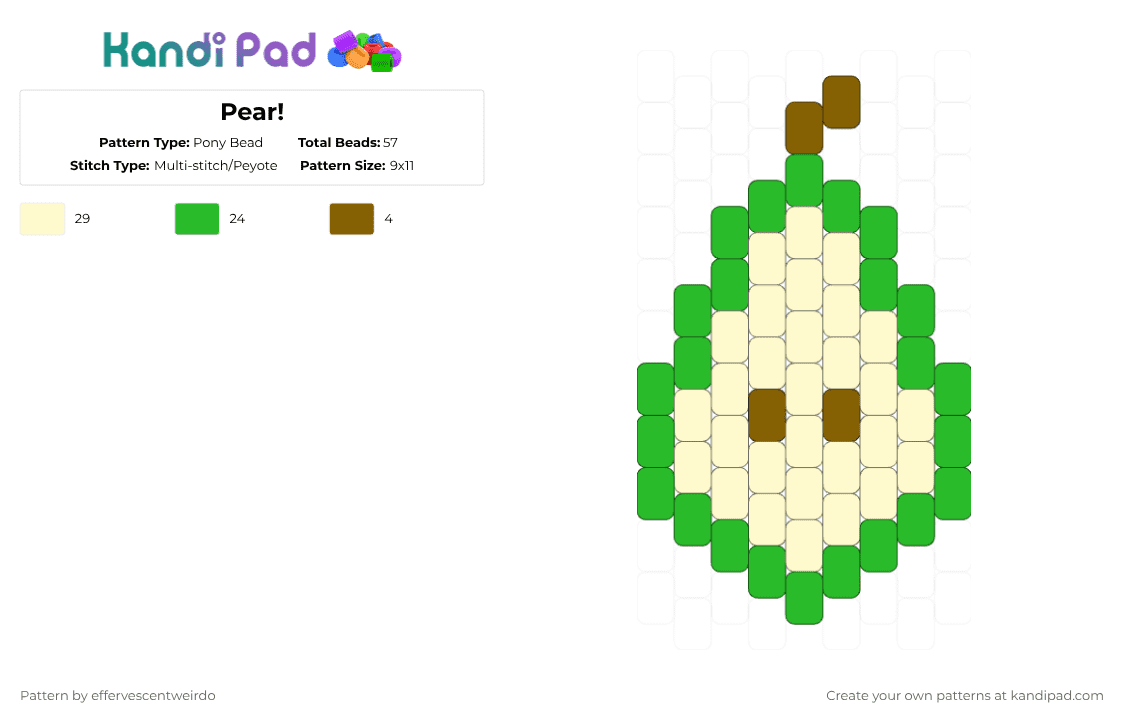 Pear! - Pony Bead Pattern by effervescentweirdo on Kandi Pad - green,yellow,fruit,simple,half