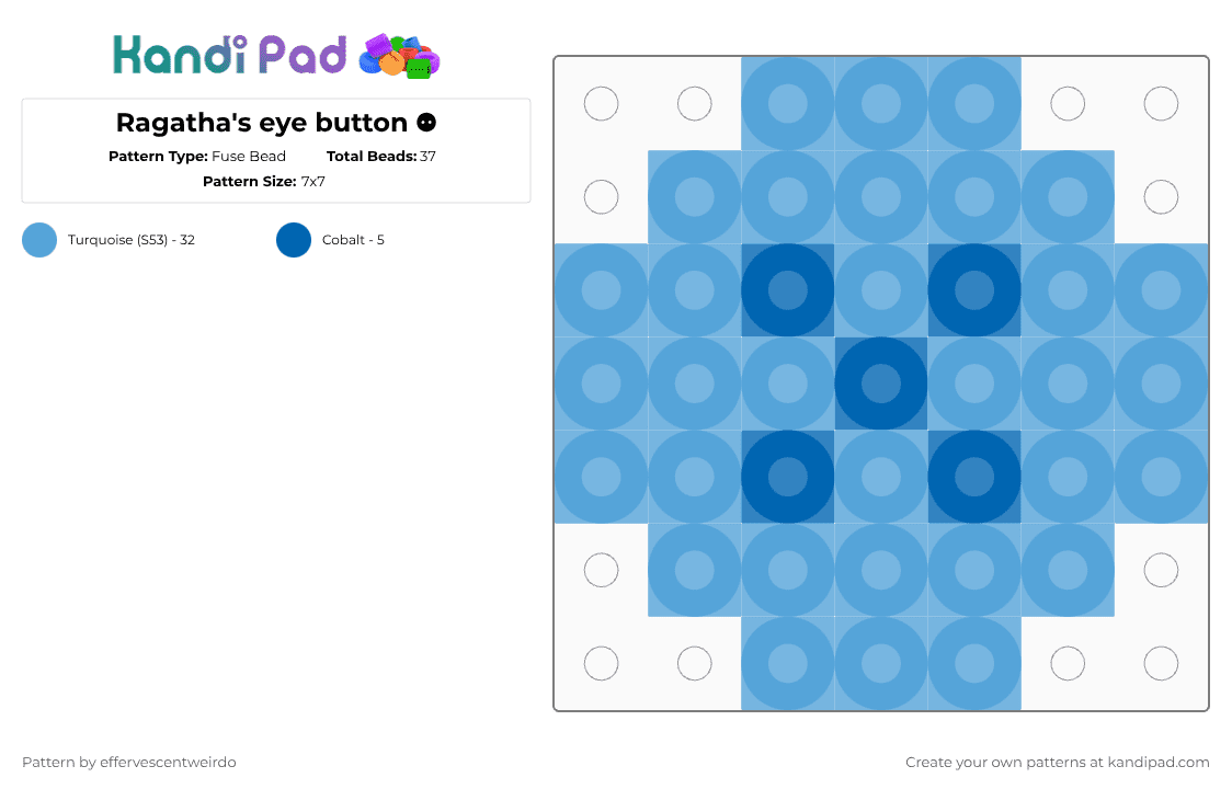 Ragatha\'s eye button ⚉ - Fuse Bead Pattern by effervescentweirdo on Kandi Pad - light blue,cotdbuttons,simple,blue,small,tadc,the amazing digital circus,ragatha