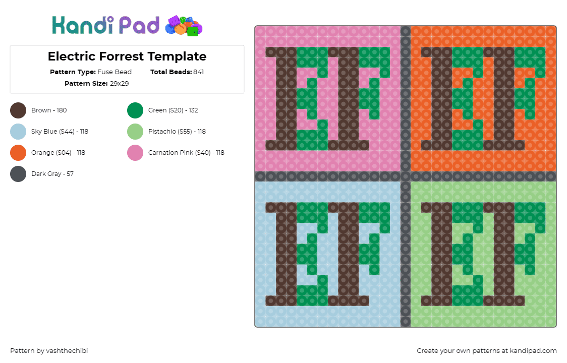 Electric Forrest Template - Fuse Bead Pattern by vashthechibi on Kandi Pad - ef,electric forest,festival,colorful,text,music,edm,pink,orange,light blue,green